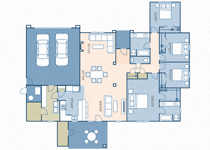 Floor plan for 4 beds, 2.5 baths, 2191 sqft